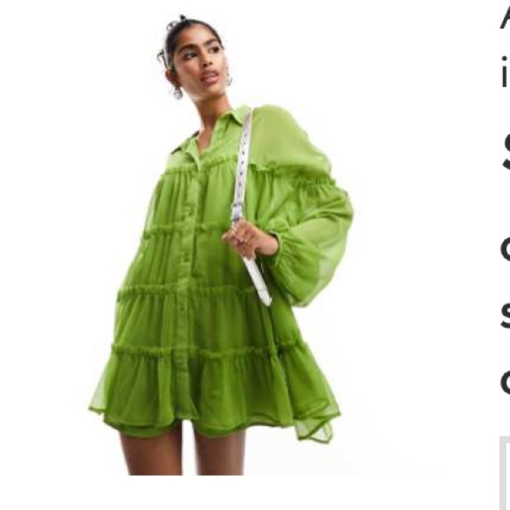 Sheer Green Button-Up Dress